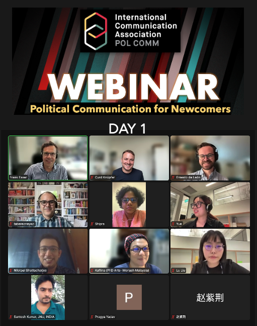 poli_com's tweet photo. Pretty fantastic turnout for our 2 days of cross-timezone @icahdq #PolComm Division's WEBINAR FOR NEWCOMERS! 🐣📸
Thank you to all participants - we hope to see you all at #ICA23! https://t.co/JpNnGdenPn