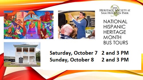 Houston History Bus presents #NationalHispanicHeritageMonth bus #tours in October.  Thanks to our sponsors at #ConstellationEnergy, the tours are free.  First come, first serve at 1100 Bagby Street. #thingstodoinhouston