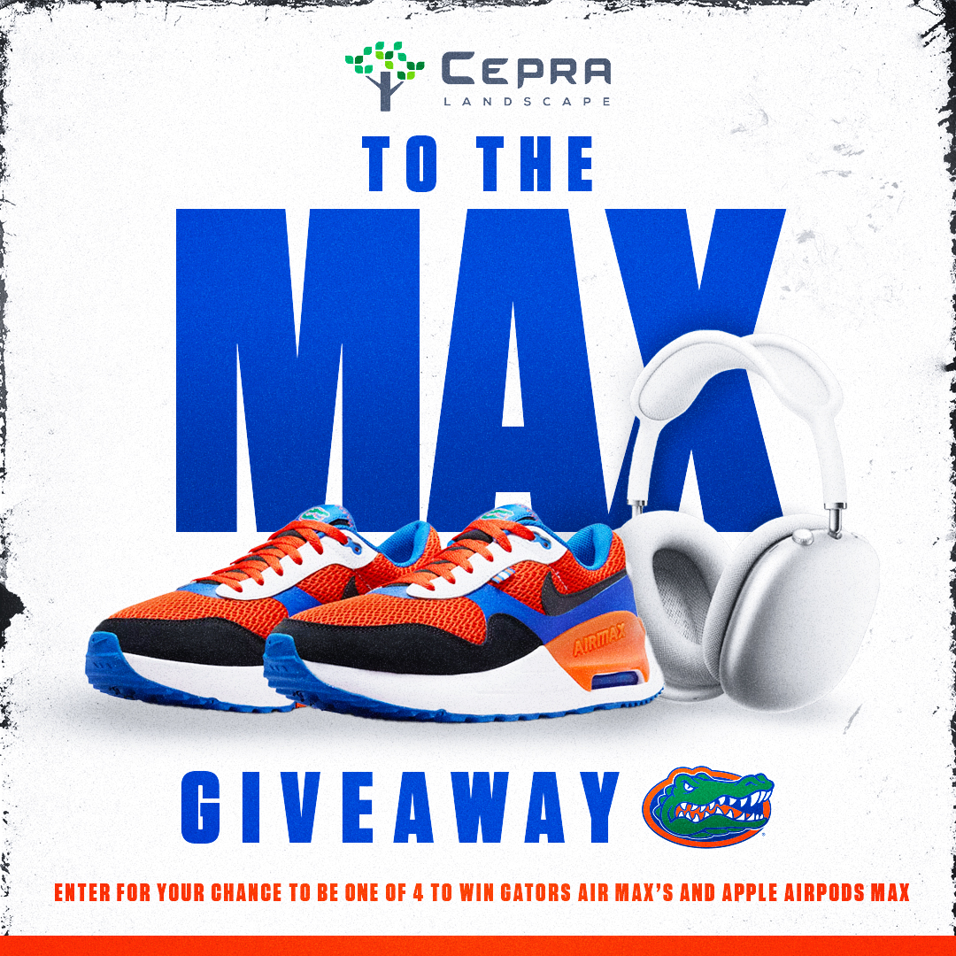 Take your day to the MAX with us & Cepra Landscaping ! We're picking 4 student winners to get Gators Air Max's & AirPod Max's too! Enter now: tinyurl.com/ToTheMaxGiveaw… #GoGators