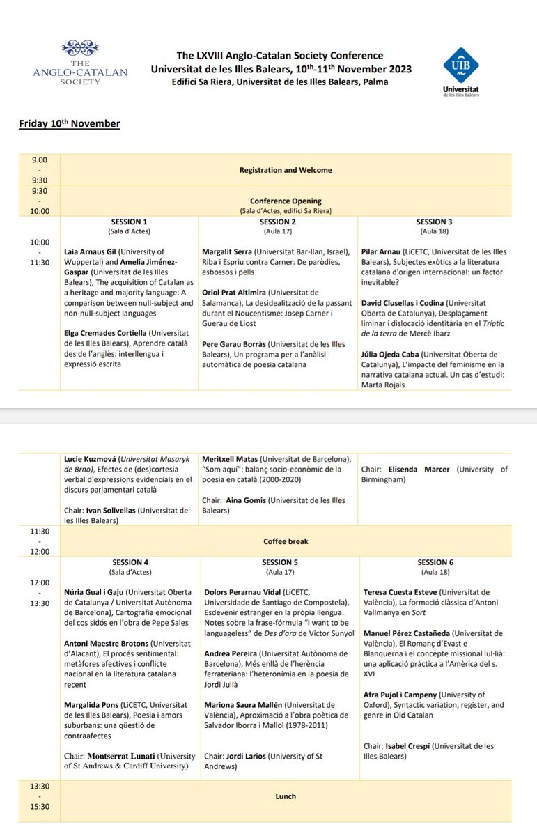 AngloCatSoc's tweet photo. 🚨 Registration for the LXVIII annual Anglo-Catalan Society Conference is open until 𝟵 𝗢𝗰𝘁. 𝟮𝟬𝟮𝟯.
📍@UIBuniversitat (Palma)
🗓️ 10-11 November 2023
Come join us! 

➡️Registration:
https://t.co/JJxLRai3wH

⬇️Programme: https://t.co/o8nPt8VNfv