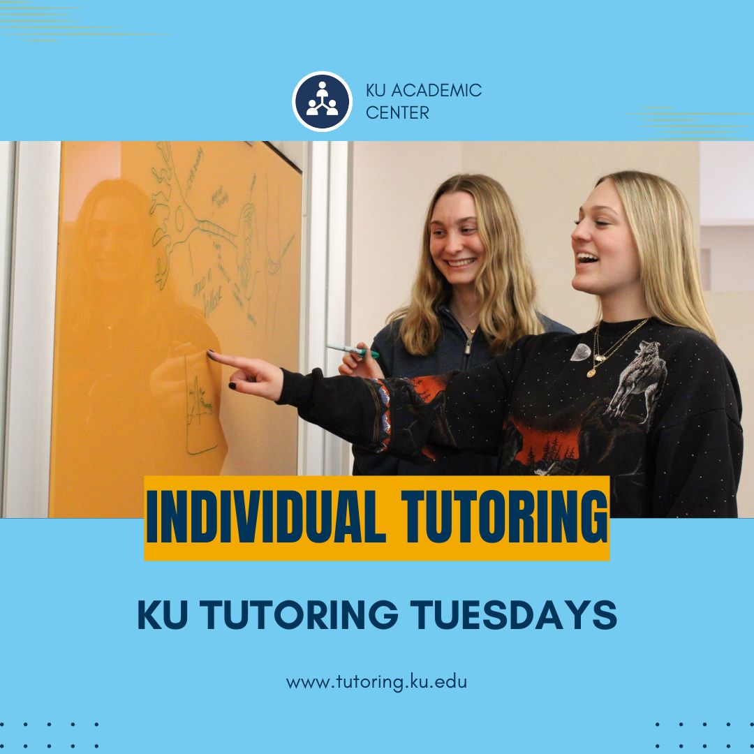 Tutoring Tuesday! Weekly posts that will highlight each tutoring service we provide here at the KU Learning Center located in Anschutz 424! 

This week's post goes to In-person Individual Tutoring! To make an appointment, visit tutoring.ku.edu