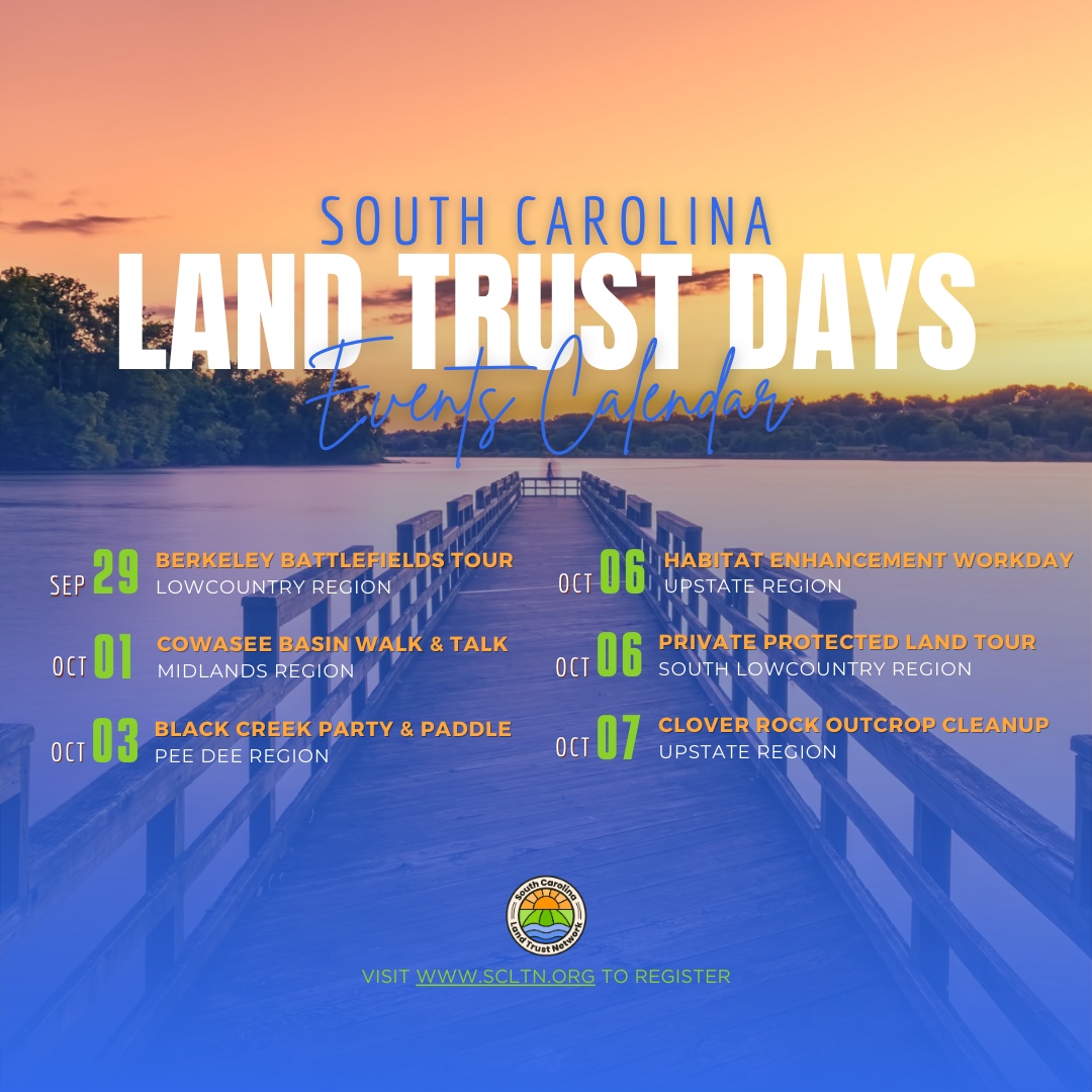 South Carolina Land Trust Days are almost here and there are so many ways to celebrate across the state! 

Join us for our Land Trust Days events: congareelt.org/#events