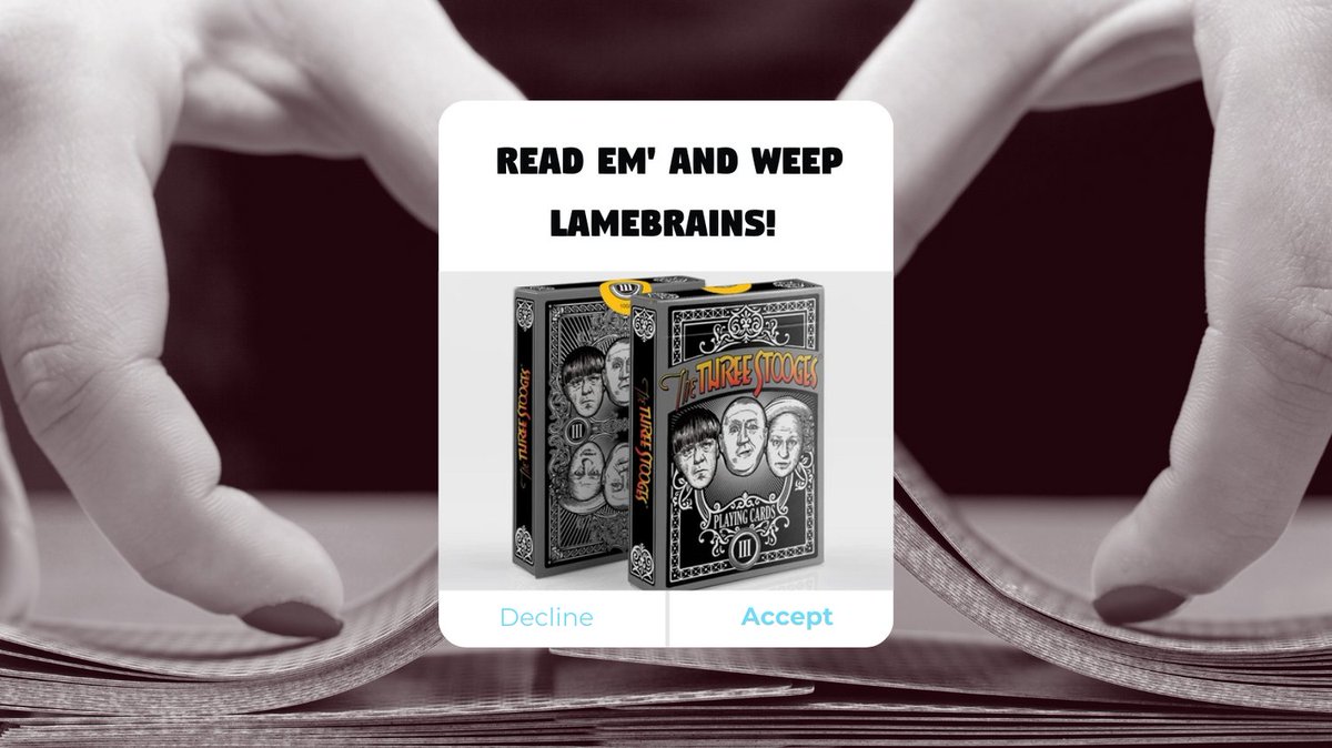 🃏 Read 'em and Weep Lamebrains! 🃏

Only at ShopKnuckleheads.com!

#thethreestooges #shopknuckleheads #playingcards #cutthedeck #reademandweep #officialonlinestore