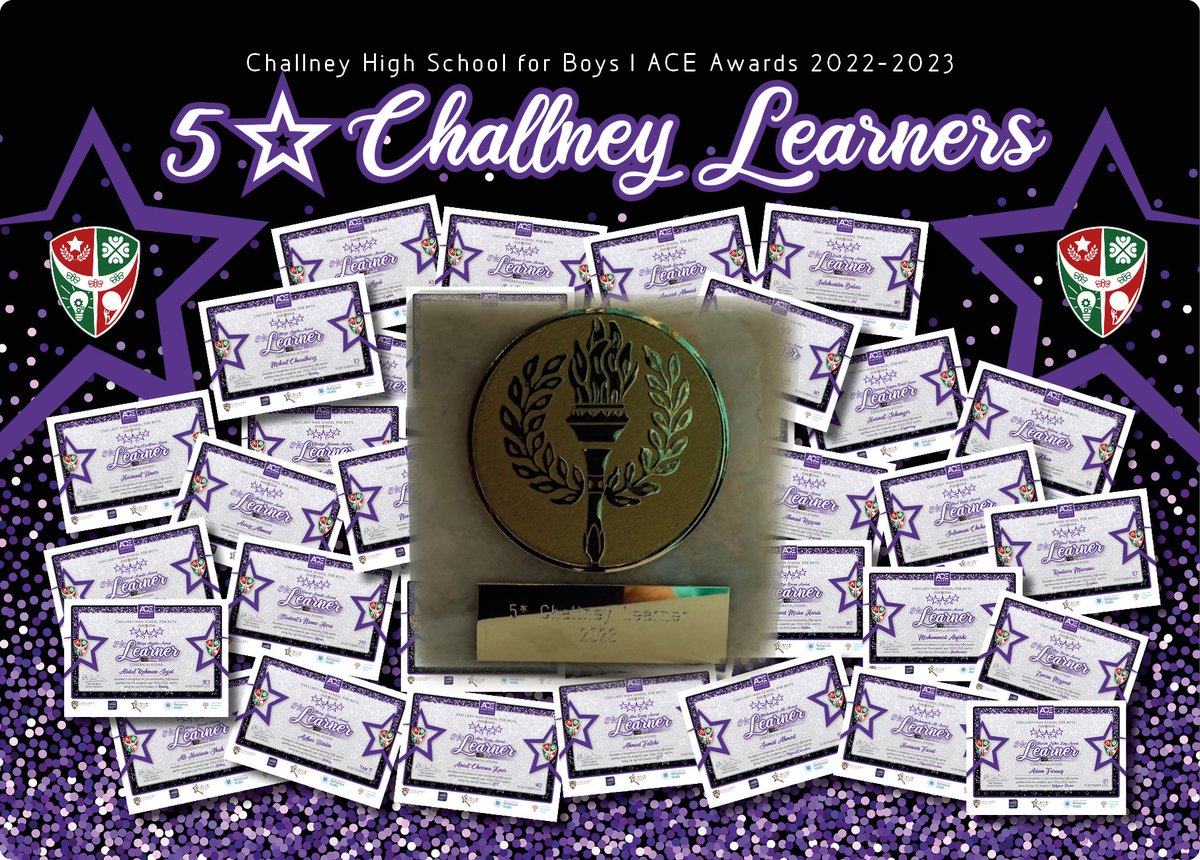 5⭐️ LEARNER SUBJECT AWARDS🎉
Awarded in recognition of outstanding 5oLearner 
qualities over the academic year 2022-2023, and for being the top KS3 and KS4 students. 
@C21Art <a href="/art_c19/">Liz Patching</a> <a href="/Mrs_Kovacs_Art/">Irina Kovacs</a> <a href="/MissHKhan_/">H Khan</a> @ComputerSc_CHSB <a href="/ChsbComputing/">Challney Boys ICT & Computing</a> <a href="/MsAhmedCS/">Jusna Ahmed</a> <a href="/ChallneyDesign/">Adam Billington</a>