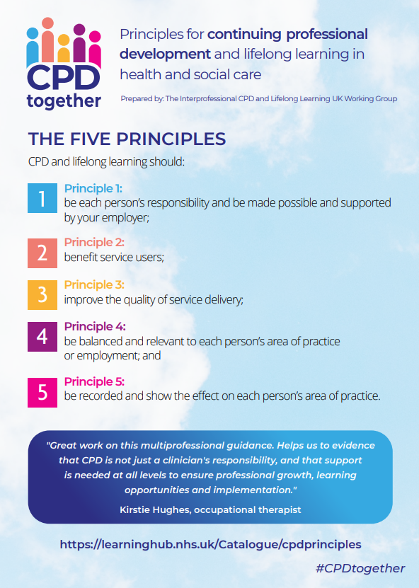 AmyRob_SCoR's tweet photo. A great meeting with the #CPDTogether group today which involves over 20 organisations. Planning the promotion & evaluation of the CPD principles. You can find these embedded in our CPDNow platform on @SCoRMembers website or on the NHS Learning hub https://t.co/oJnOtjJr8p https://t.co/bA0jPEjnyP