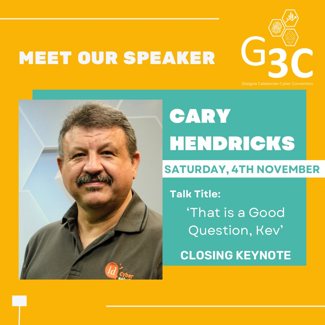 GCUHacking's tweet image. We’re delighted to announce that @fignjam will be delivering a talk at G3C titled ‘That is a good question, Kev’ - which will be the closing keynote. 

Buy the tickets at eventbrite.co.uk/e/glasgow-cale…

#g3c #ehs #cybersecurity #ethicalhacking #cybertalk #networking