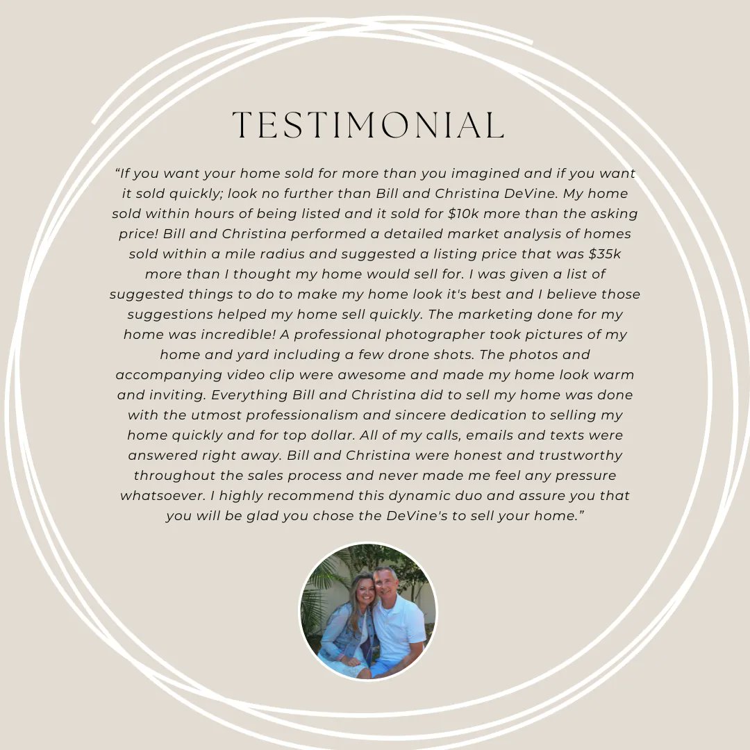 devine360team's tweet photo. Another delighted client sharing their success story! 🌟 Our mission is to make dreams come true, and make it as smooth and easy for our clients as possible! Thank you for choosing us! 🏠❤️ 

 #Testimonials #TheDeVine360Team #BillAndChristinaDeVine #CoastalPropertiesGroup https://t.co/Ea5LLJ3M79