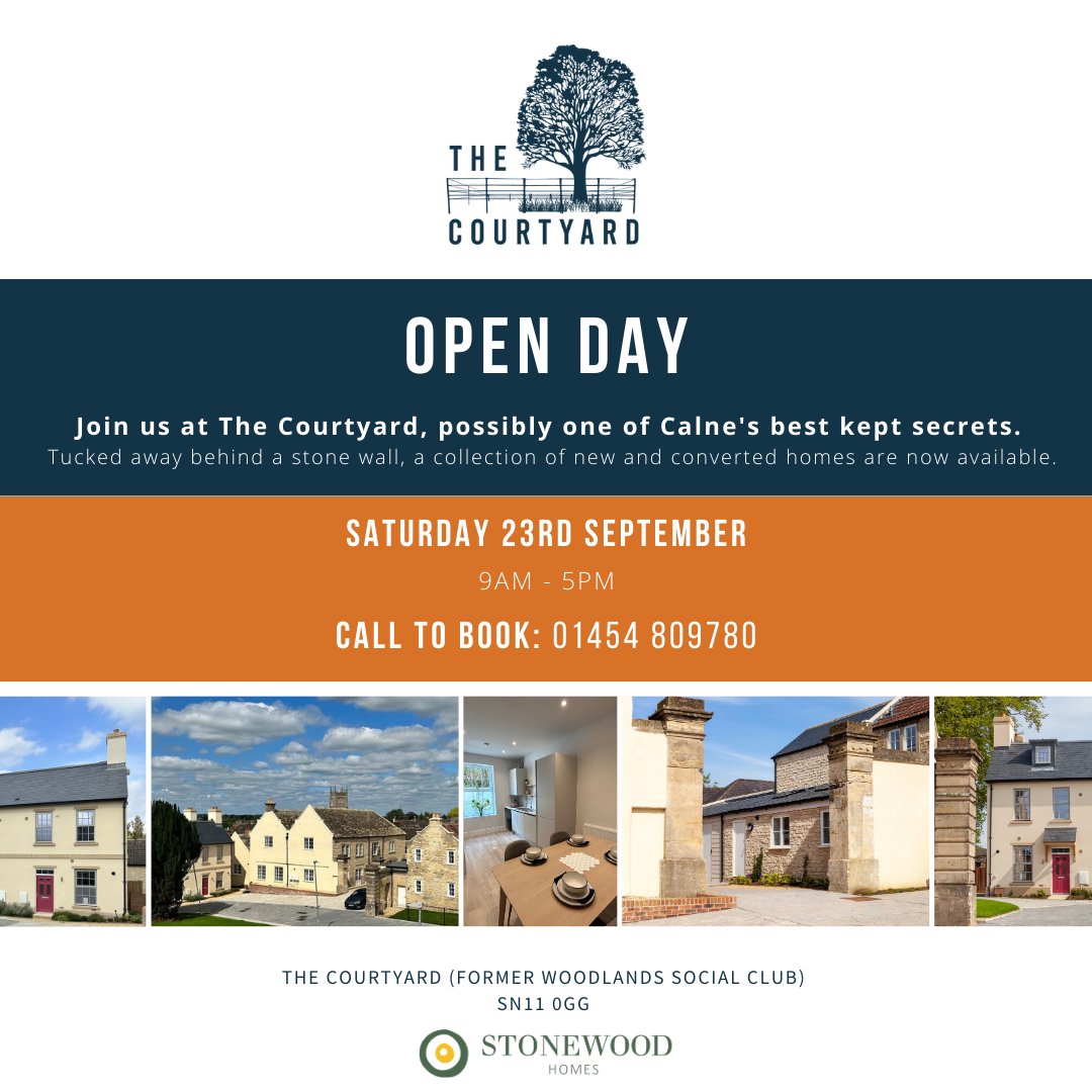 🏡 Explore Calne's hidden gems this Saturday at our Show Home Open Day at The Courtyard. Discover 2 &amp; 3 bedroom homes perfect for an Autumn move-in.  📷 SAT, SEP 23 | 📷 SN11 0GG (Formerly Woodlands Social Club) See you there! 📷 #OpenDay#NewHomes #CalneLiving