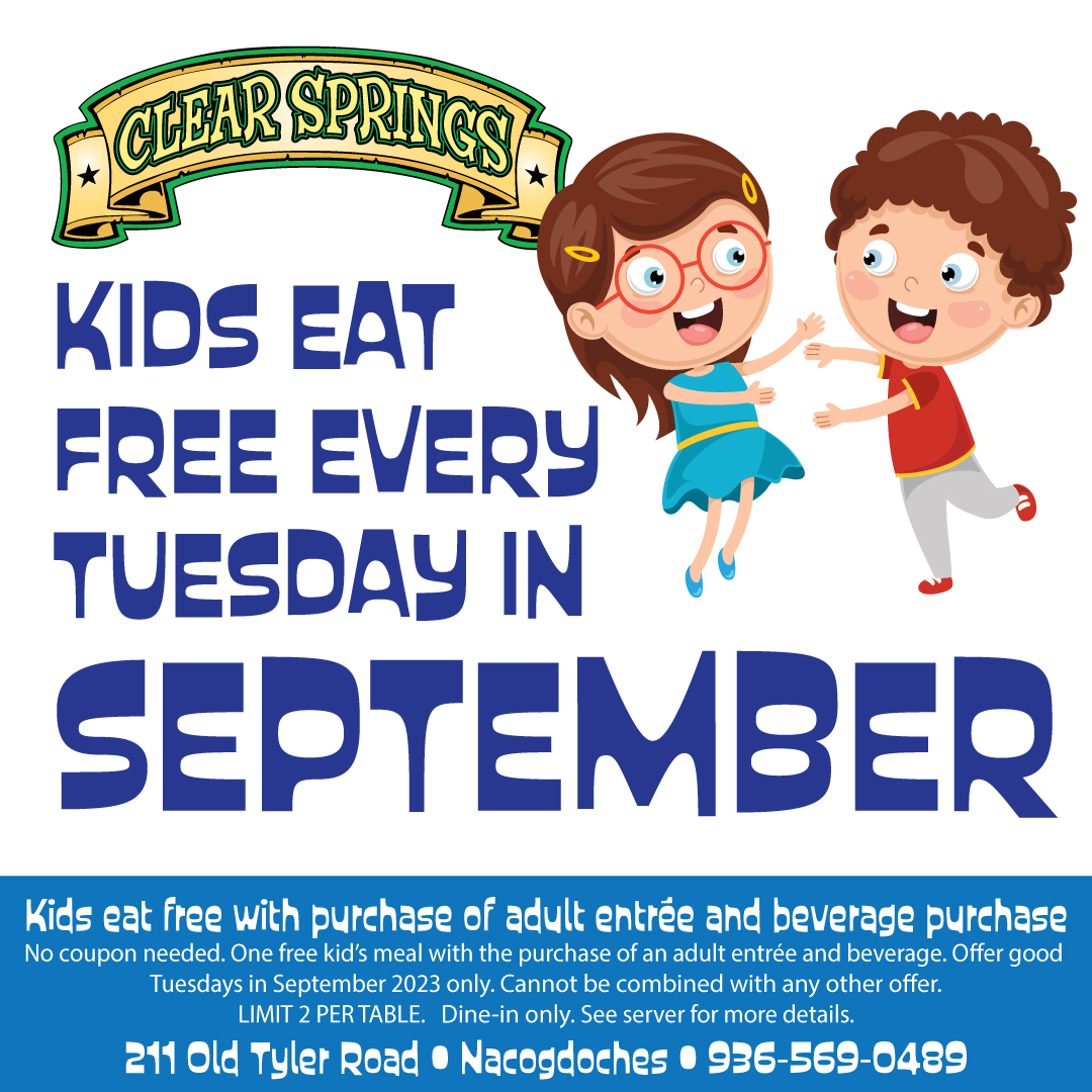 ClearSpringsNAC's tweet image. Take a break from the mundane and treat yourself to some yummy grub! 🍔 Kids eat FREE every Tuesday this month - so let's ditch the cooking and join in for a meal!😋 #FreeKidsMeals #DeliciousGrub #FamilyFun