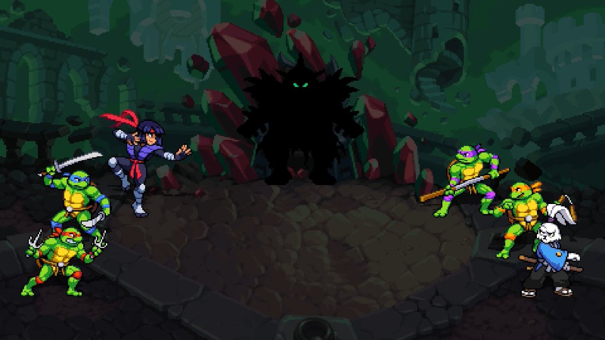 Dotemu's tweet image. Something ominous awaits at the end of your dimensional journey 😱

#TMNT #ShreddersRevenge #DimensionShellshock