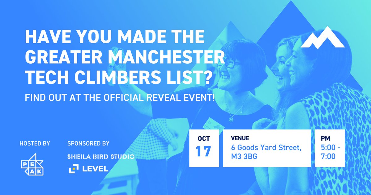 Have you made the Tech Climbers list in Greater Manchester? 
Find out at our List Reveal Event on Tuesday 17th October!
Don’t miss your opportunity to celebrate a year of hard work and success – secure your place today👇🏻
hubs.ly/Q022K3Vq0