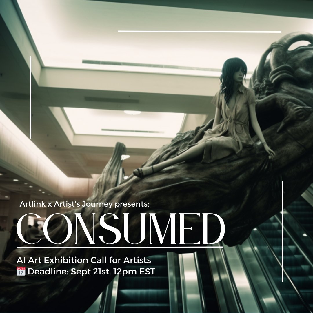 wilfredlee's tweet photo. Artlink x Artist's Journey is thrilled to announce 'Consumed' - a liminal horror AI Art Exhibition at 'Stup' Co-working Space in Romania!

We are looking for 3 AI-artists to contribute their liminal horror pieces based on the 'Consumed' theme for submissions.

📅 Deadline for Entries: Sept 21st, 12pm EST

To participate:
🎨 Post your AI artwork below 
➕ Follow @ArtlinkAR & @wilfredlee 
➡️ Retweet this post 
😊 Tag 3 fellow artists

Bookmark this opportunity to remember!