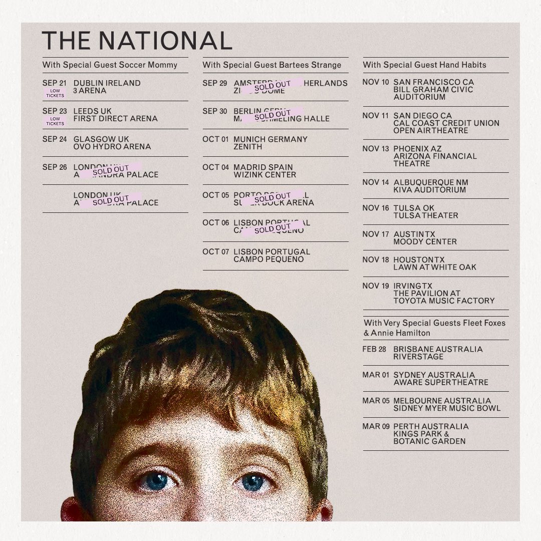 TheNational's tweet photo. The UK &amp; EU leg of our 2023 tour starts this week in Dublin and we couldn't be more excited! @sopharela and @Bartees_Strange will join us.

Our new US dates with @hand_habits and our Australian dates with very special guest Fleet Foxes &amp; @anniehamilton_ go on sale this Friday. https://t.co/NyYH1cPmA6