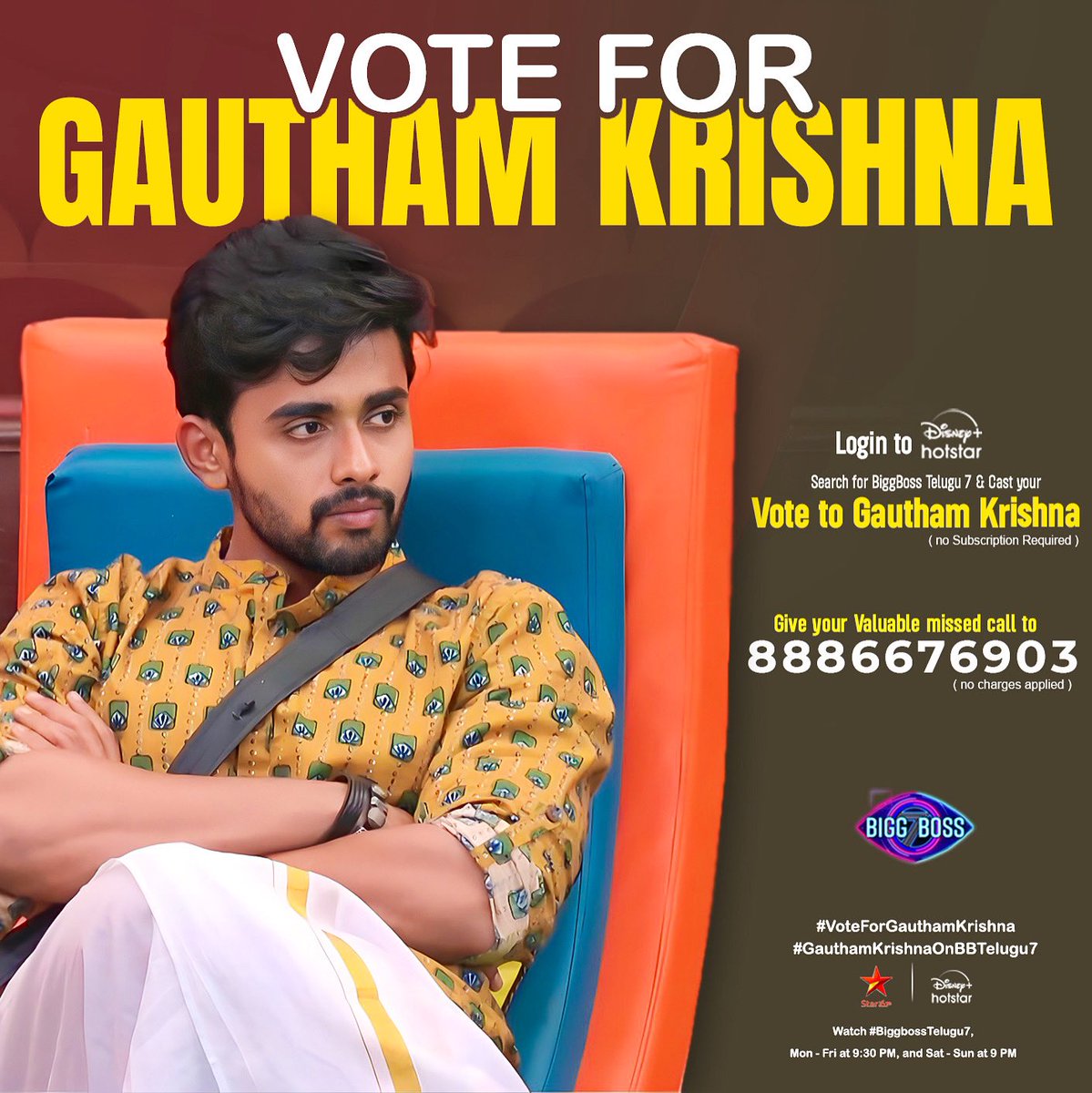 igauthamkrishna's tweet photo. 👉Login to HOTSTAR app
👉Search for BIGG BOSS TELUGU 7
👉Tap on VOTE 
👉Cast Ur Vote for #GauthamKrishna 
👉Tap on Done

And also please give Missed call to 8886676903

#BiggBossTelugu7 #BiggBoss7Telugu #VoteForGauthamKrishna https://t.co/TNn83Fw1O7