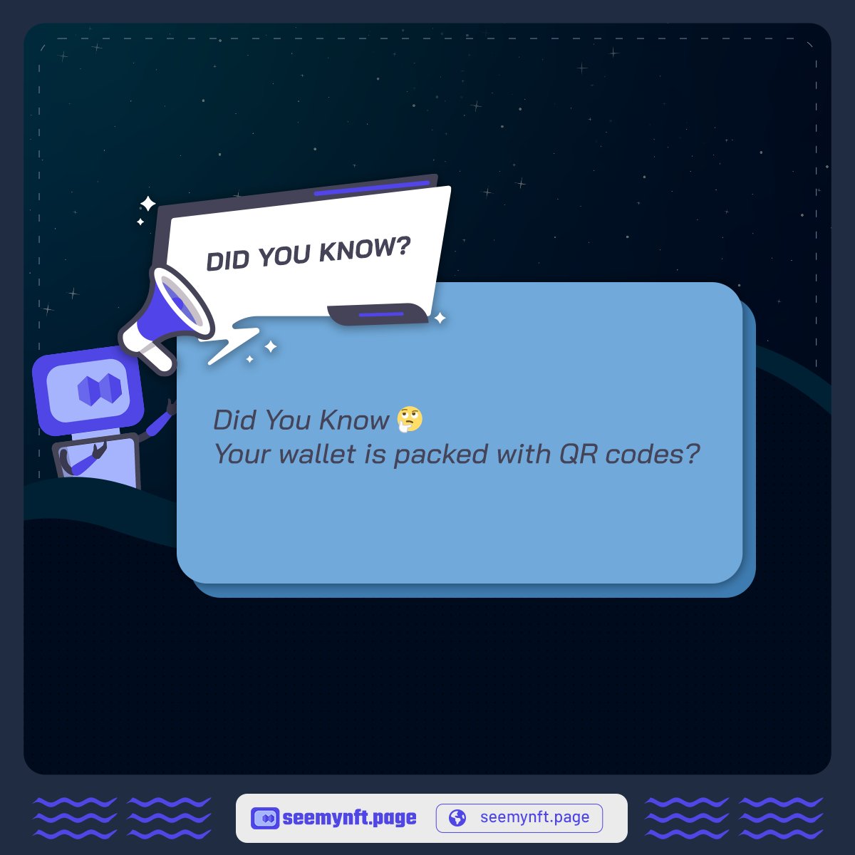 📲🚀 Wallet QR Codes: Unveiled! Did You Know? Your wallet conceals QR code gems, including NFT Ticket, Contact Card, Wallet Viewing, and Wallet Referral. Join us for a wallet adventure like no other! seemynft.page #SeemyNFT #WalletRevelations #DiscoverMore