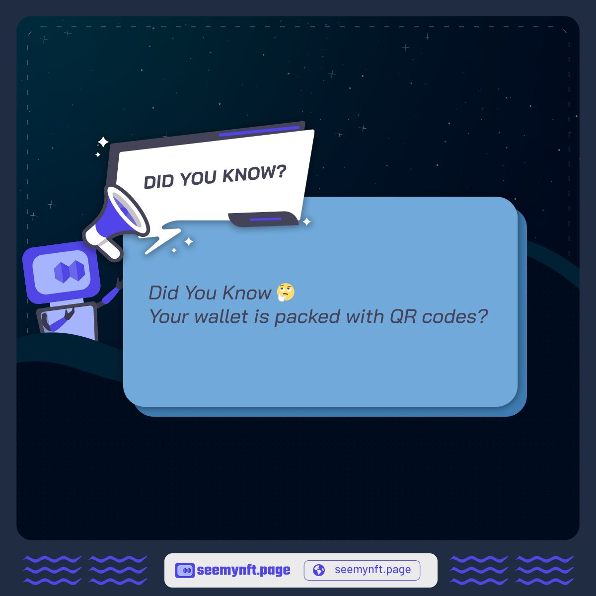 seemynft's tweet photo. 📲🚀 Wallet QR Codes: Unveiled! Did You Know? Your wallet conceals QR code gems, including NFT Ticket, Contact Card, Wallet Viewing, and Wallet Referral. Join us for a wallet adventure like no other! https://t.co/TgGJFqaipH #SeemyNFT #WalletRevelations #DiscoverMore https://t.co/6F6iw4S3Ka