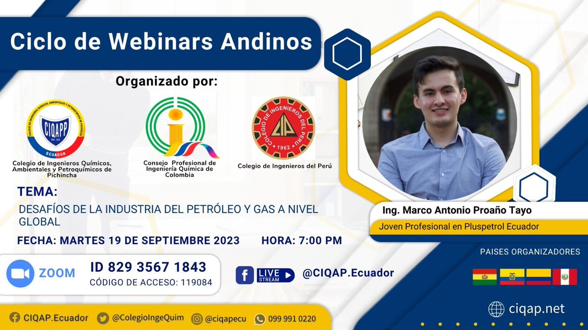 ColegioIngeQuim's tweet photo. ✅  Ciclo de Webinars Andinos: Desafíos de la Industria del Petróleo y Gas a Nivel Global https://t.co/z8KvSQb381