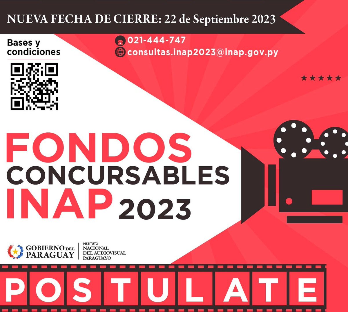 🌐#WebINAP | El Instituto Nacional del Audiovisual Paraguayo extendió el plazo de los Fondos Concursables hasta el viernes 22 de septiembre. 🔎 Información completa: inap.gov.py/index.php/noti… #GobiernoDelParaguay🇵🇾