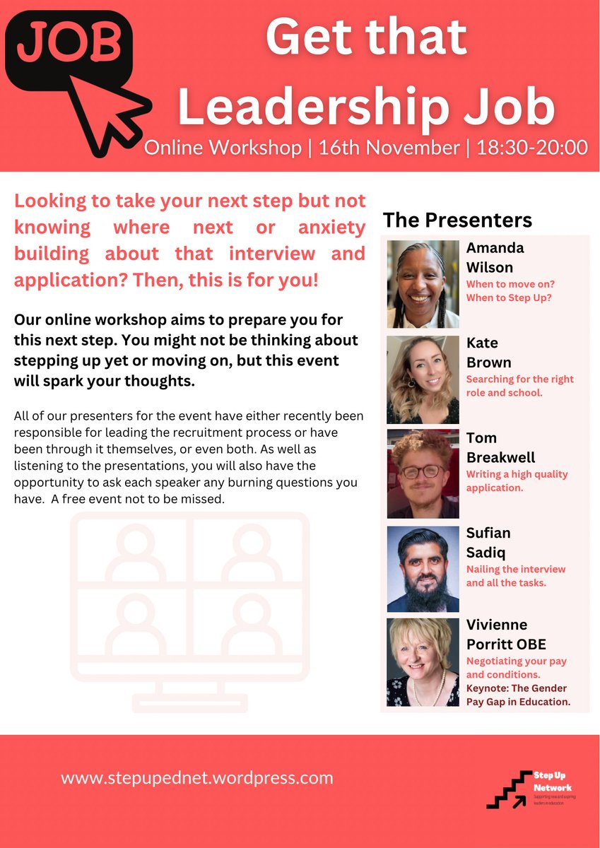 Our most popular event so far… 

🔴 All five speakers confirmed: <a href="/MsKateABrown/">Ms K. Brown</a> <a href="/AmandaWilson910/">Amanda Wilson</a> <a href="/unleashing_me/">Unleashing Me</a> <a href="/breakwell_tom/">Tom Breakwell</a> &amp; a keynote by <a href="/ViviennePorritt/">Vivienne Porritt OBE FCCT FRSA</a> 

🔴 90 spaces in total and 1/3 already gone. 

🔴 Get your tickets quick: eventbrite.co.uk/e/step-up-get-…

<a href="/TF_Ambassadors/">Teach First Ambassadors</a>