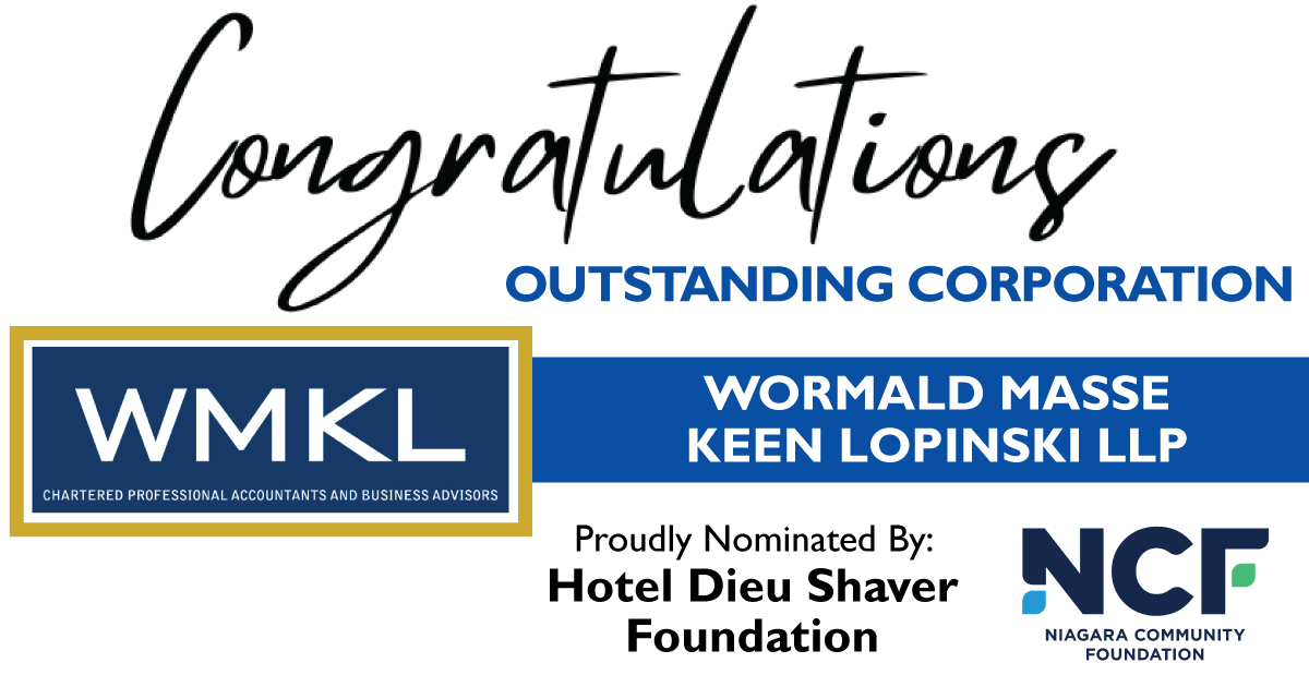 WMKL LLP (@wmkl_llp) on Twitter photo The partners of <a href="/WMKL_LLP/">WMKL LLP</a> are honored and proud to share that they have been recognized as "Outstanding Corporation" by <a href="/AFPGolden/">AFP Golden Horseshoe</a> for our contributions & support to charitable organizations within the Niagara Region. Special thanks to <a href="/HotelDieuShaver/">Hotel Dieu Shaver</a> for nominating our firm! The partners of <a href="/WMKL_LLP/">WMKL LLP</a> are honored and proud to share that they have been recognized as "Outstanding Corporation" by <a href="/AFPGolden/">AFP Golden Horseshoe</a> for our contributions & support to charitable organizations within the Niagara Region. Special thanks to <a href="/HotelDieuShaver/">Hotel Dieu Shaver</a> for nominating our firm!