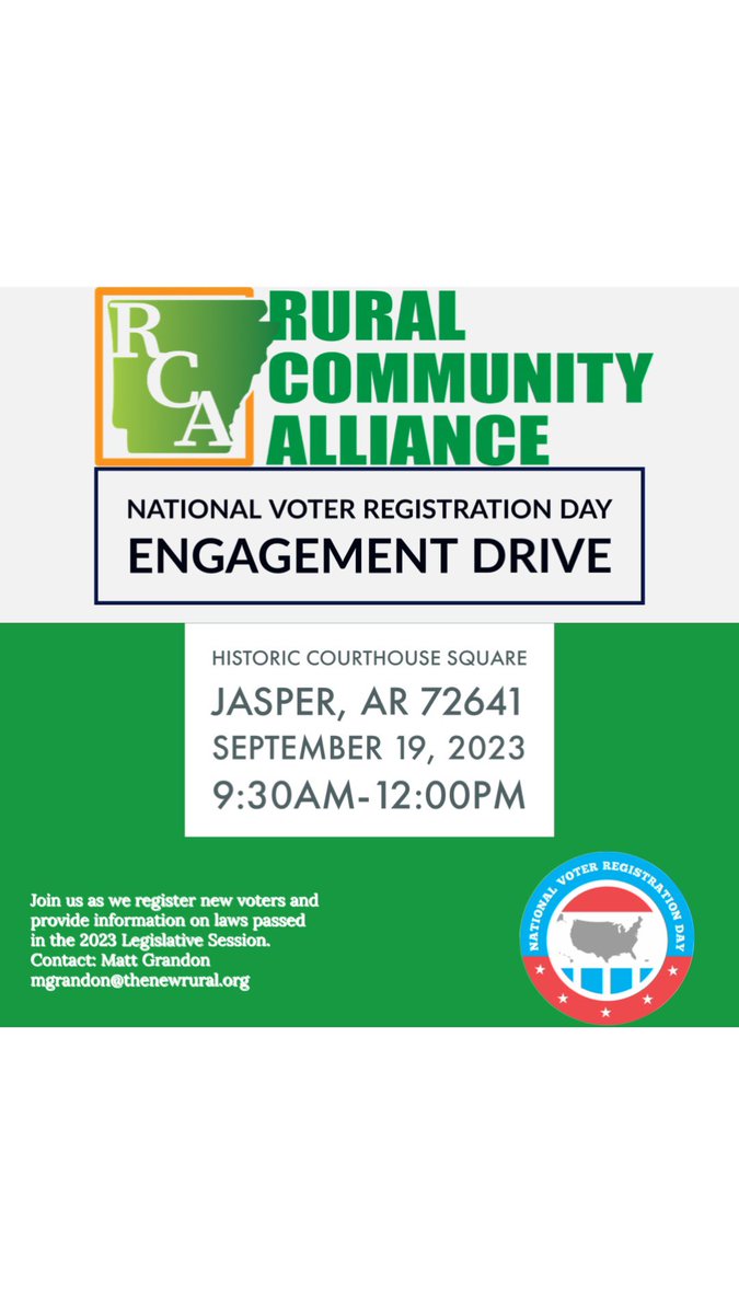 Matt Grandon, RCA’s North Central Regional Director, is out registering  and engaging voters for #NationalVoterRegistrationDay in Jasper! #VoteReady We’re also in other communities today: facebook.com/10006450583782…