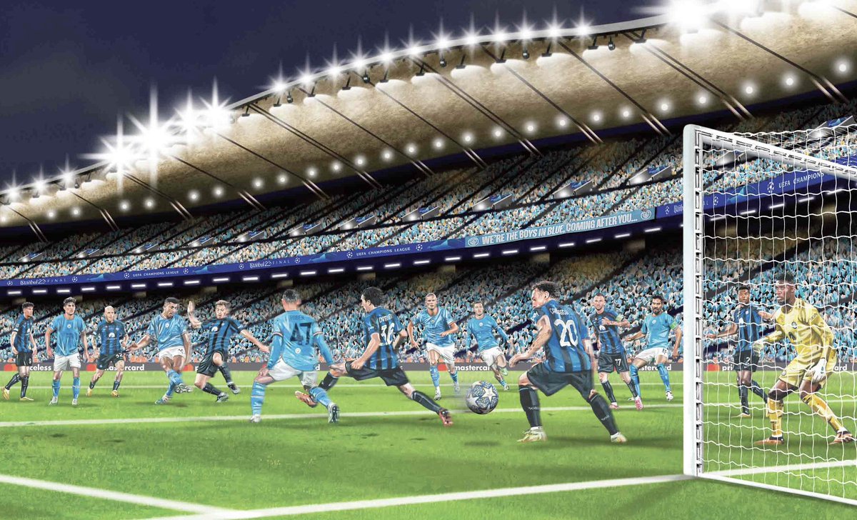 Best of luck tonight Blues ⚽️💙👍 View my painting of Rodri’s winner at thatgoal.co.uk #mancity #treblewinners #uefachampionsleaguewinners #premierleaguechampions #facupwinners