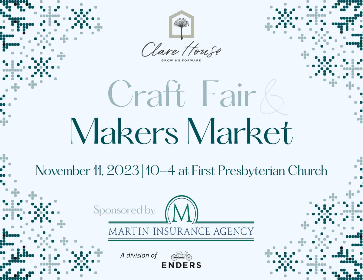ClareHouse_'s tweet photo. We're looking for vendors to join us at the Craft Fair &amp; Makers Market sponsored by Martin Insurance! Can you join us? Know someone who is interested? Spread the word! 
Register online: https://t.co/vXbDtvmFKd https://t.co/MDYIimNZUG