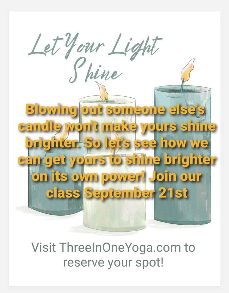 We are heading into "Raising our Self-esteem" Theme beginning Thursday September 21st through October! Class sizes are limited, reserve your spot at ThreeInOneYoga.com
