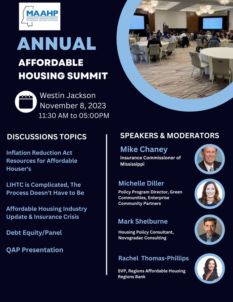 Join us for the Annual Affordable Housing Summit! Registration is open and sponsorships are available. maahp.ms/events