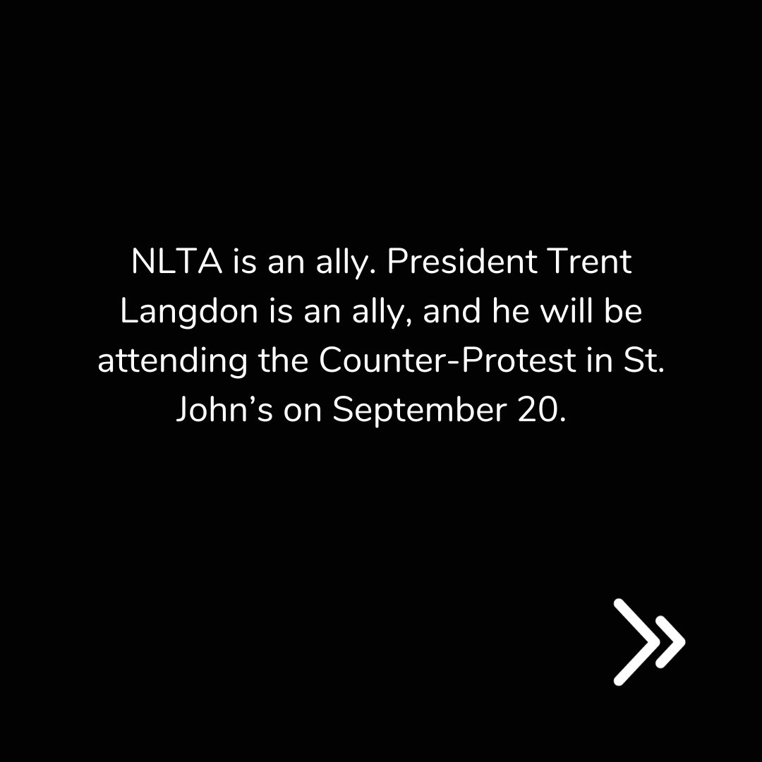 NLTeachersAssoc's tweet photo. The @NLTeachersAssoc is an ally. We fully support safe, equitable and inclusive teaching and learning in our schools for all students, staff and families. 🏳️‍🌈🏳️‍⚧️ There is #NoSpaceForHate. https://t.co/p9SJ51IygV