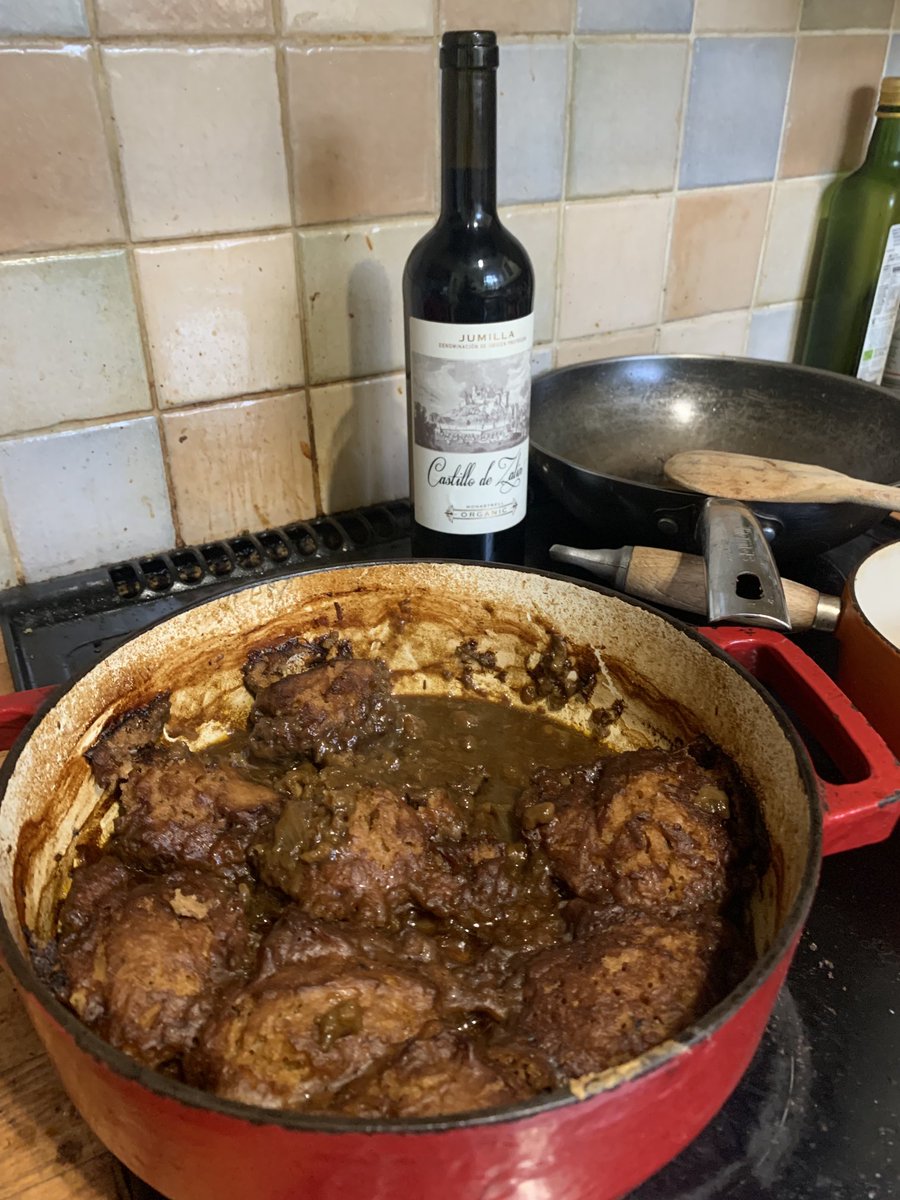 Braised Ox Cheek with Dumplings ( Boiled Beef and  Carrots in a rich sweetened sauce) locally grown with an Organic Jumilla celebrating a job well done!