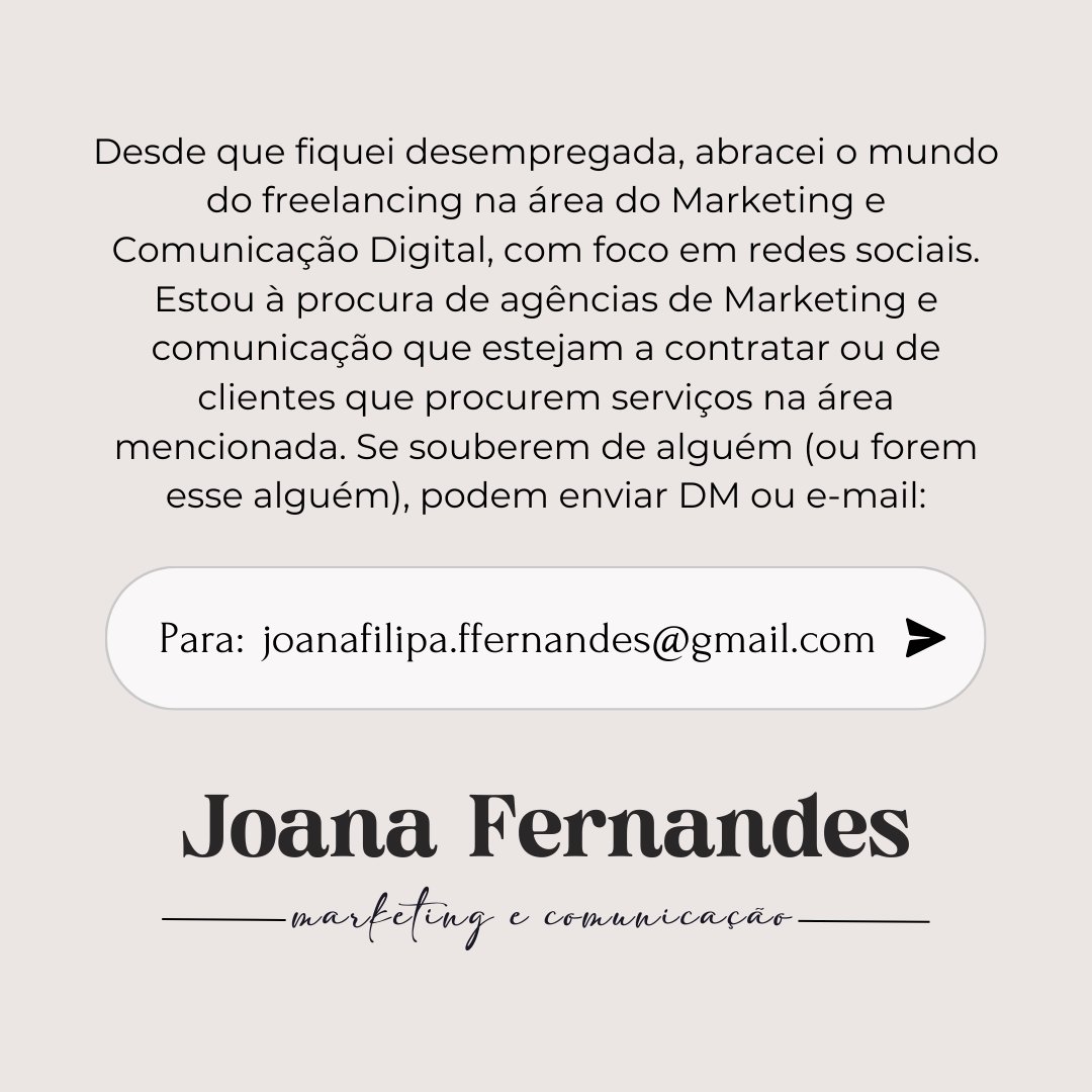Amigos e amigas, peço-vos que partilhem outra vez, como uma jovem desesperada por trabalho e com contas para pagar ao final do mês. Não hesitem em contactar para saber de serviços, orçamentos, ou outros assuntos.
Obrigada a todos 🩷