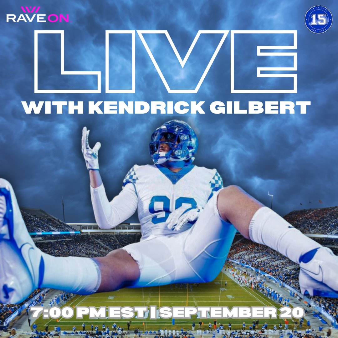 #BBN tune in for our non-game LIVE chat with <a href="/kcgilbert23/">Kendrick Gilbert</a>

⏰7:00 PM EST
📲Download the Rave On App linkr.bio/raveonsports

#bbn #football #collegefootball #ncaa #ncaafootball #kentucky