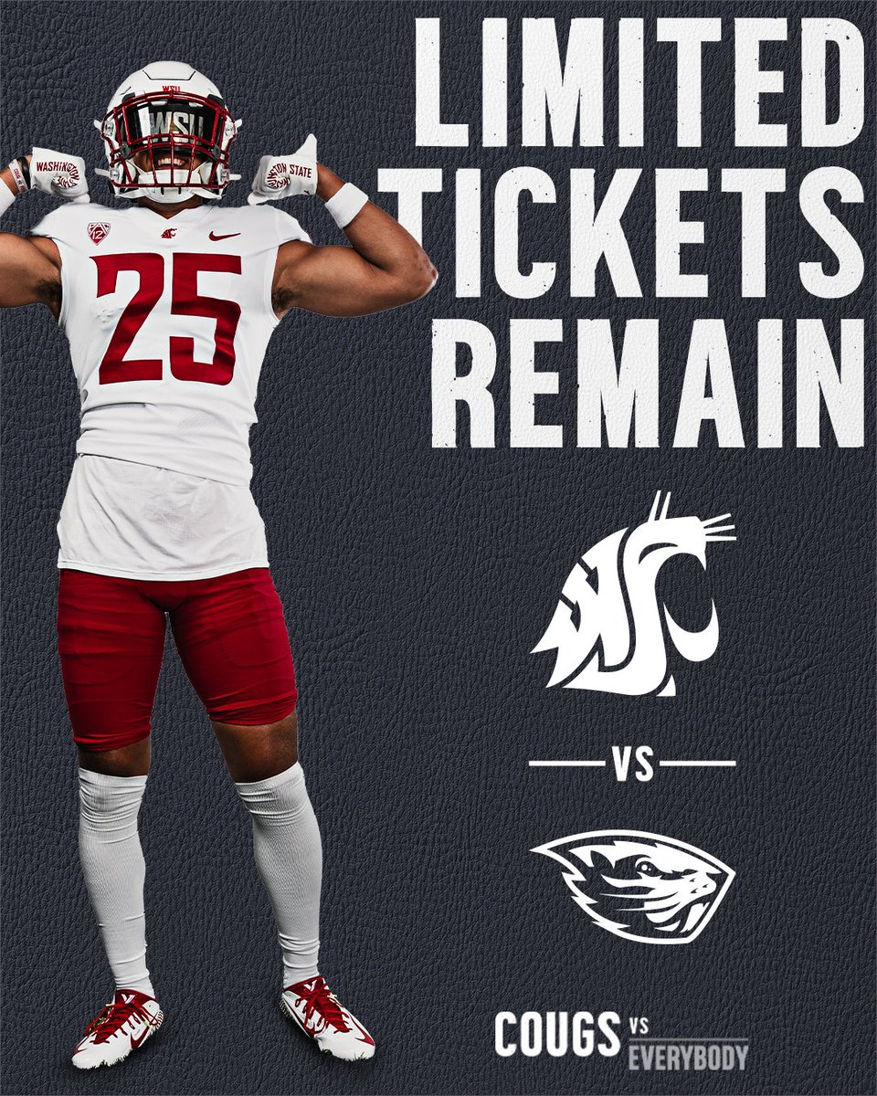 🚨 LIMITED TICKETS REMAINING❗️

Your No. 21  WSU Cougars are 3-0 and need you in Pullman to help beat the Beavs! Remaining tickets are limited so buy today and let's fill up Gesa Field!

🎟️ wsucougars.evenue.net/cgi-bin/ncomme…

#GoCougs