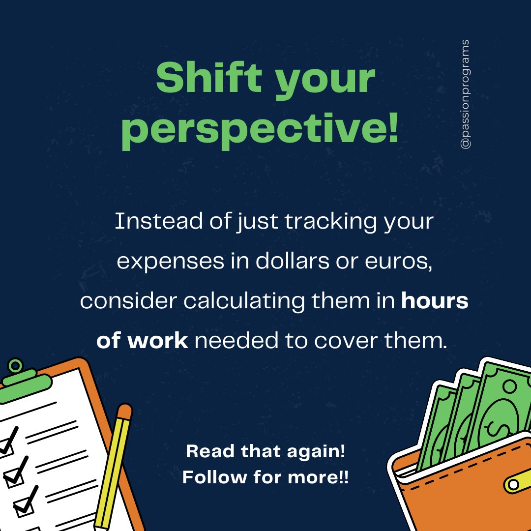 PassionPrograms's tweet photo. 🕒💸 Don't just calculate your expenses in dollars or euros, start measuring them in hours of hard work! 💪 It's a powerful way to put your spending habits into perspective. Are those purchases really worth the time you put in? 💰 

#FinancialWisdom #MoneyManagement #TimeIsMoney https://t.co/YRFYumhSL7