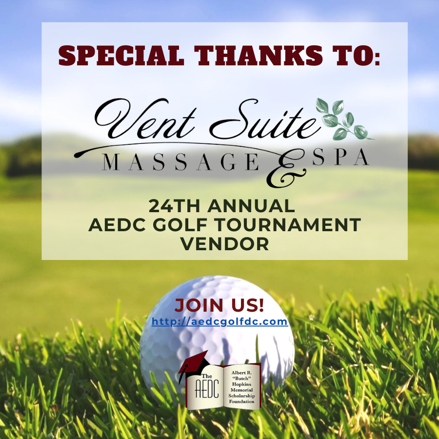 aedcgolfdc's tweet photo. Special thanks to Vent Suite Massage &amp; Spa for being one of our 24th Annual AEDC Golf Tournament vendors.  JOIN US: https://t.co/X2IxgjIW8z

. . . #AEDC #AEDCGolf #AEDCGolfDC #AEDCGolfTournament #golfseason #golffundraiser #scholarshipfund #golftournament #charitygolf https://t.co/YXlTmWsDjc