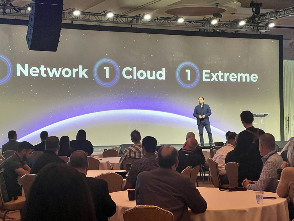 ExtremeNetworks's tweet photo. Things are heating up at #ExtremeIgnite Americas! Chief Product and Technology Officer Nabil Bukhari takes the stage to share how our solutions stand out from the competition. https://t.co/IwmJisSh2d
