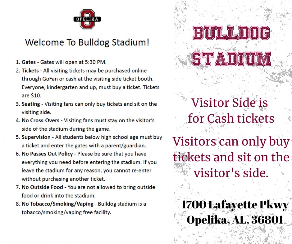 LION NATION, details for this week's game @ Opelika at 7 pm!