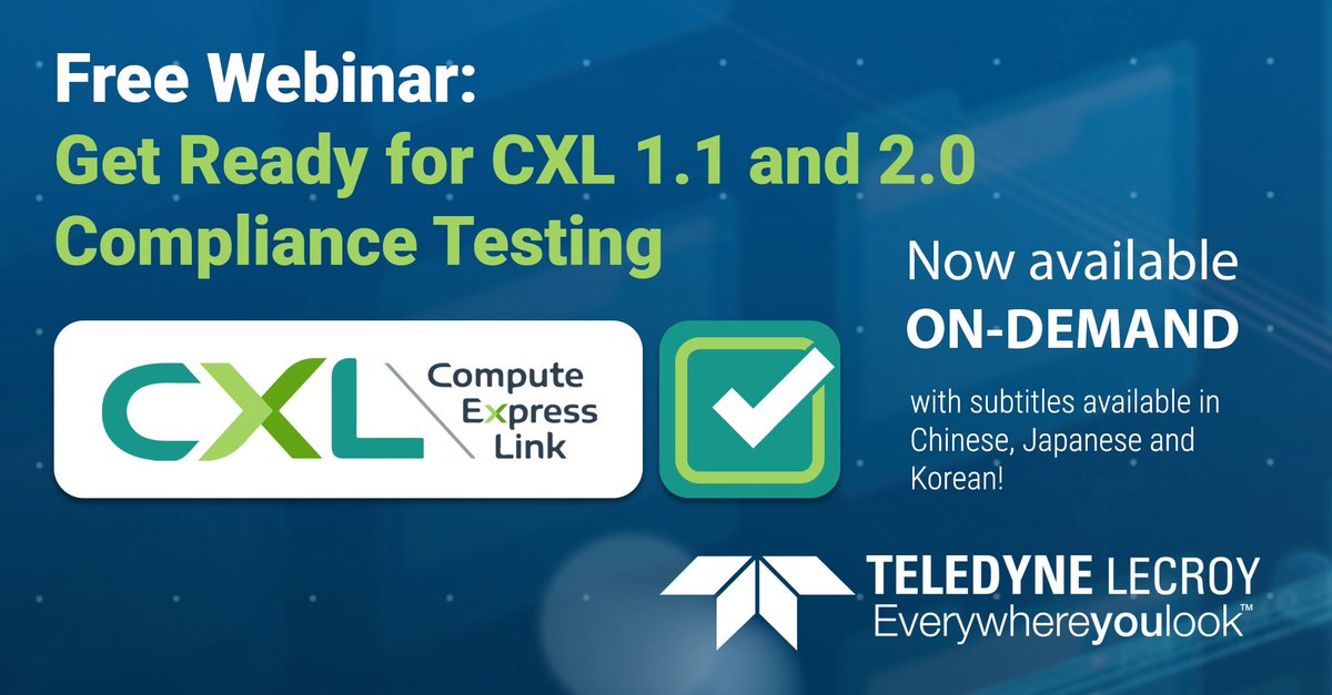 View our #WebinarOnDemand, lcry.us/45ZTH5w on compliance testing for the new #ComputeExpressLink standard and explore the main features including Alternate Protocol Negotiation, ALMP initialization and Link Enumeration. #CXL #teledynelecroy