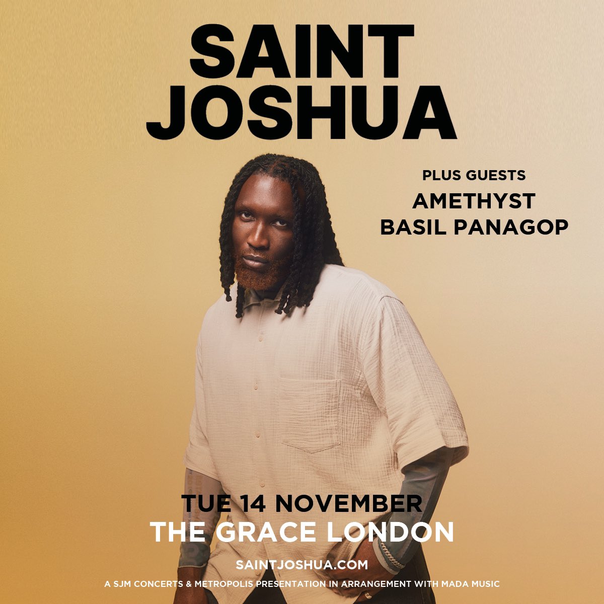 London! November 14th at The Grace! 

I’m itching to perform again and sing some old and some new songs from the upcoming project 🤩 I’m also joined by the talented @amethystmusicc and <a href="/basilpanagop/">Basil Panagop</a> - trust, you will enjoy. 

Get your tickets now on saintjoshua.com 

SJx