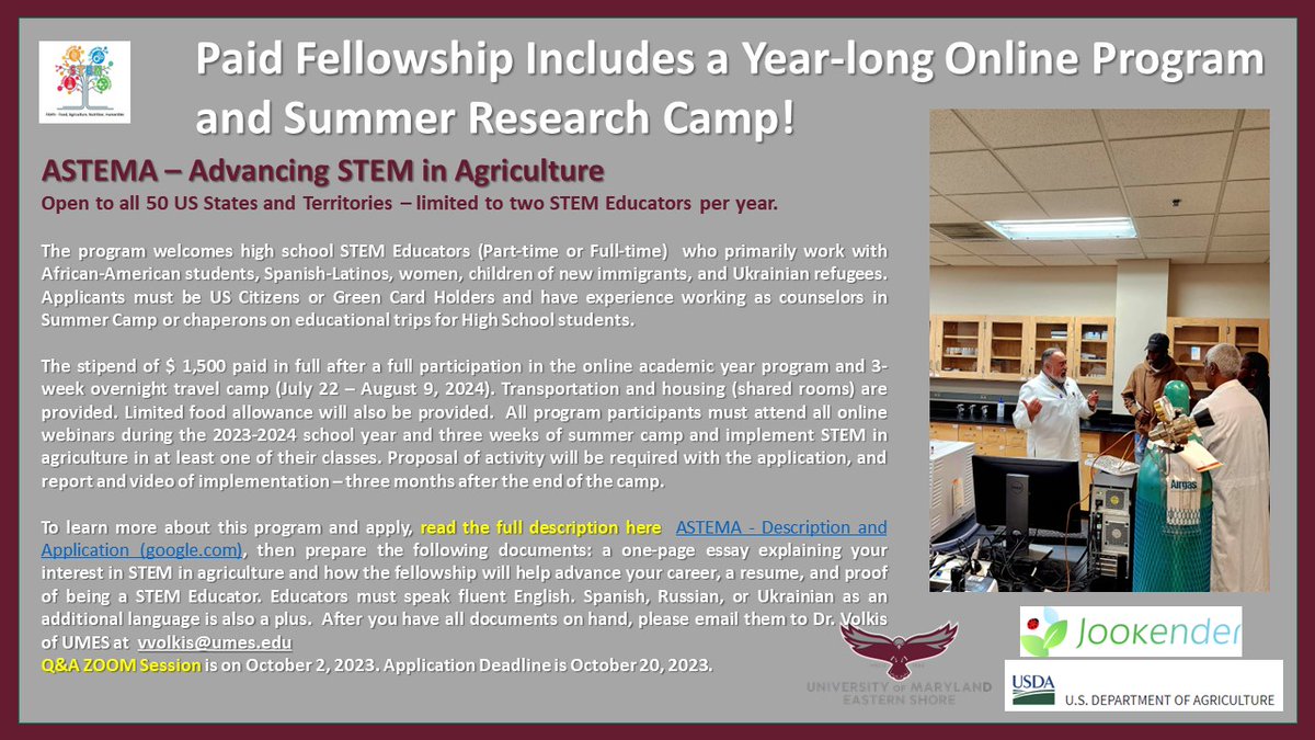 chvolkis's tweet photo. Newly funded USDA-AFRI-EWD-FANE project named ASTEMA - read more here: https://t.co/X3g9aZPjwA .  The applications are now opened for high school students and their educators for 2023-24 cohort. Read more here:   https://t.co/OZTMhN4k0V
Please, spread the word! https://t.co/0x9RsY6Hix