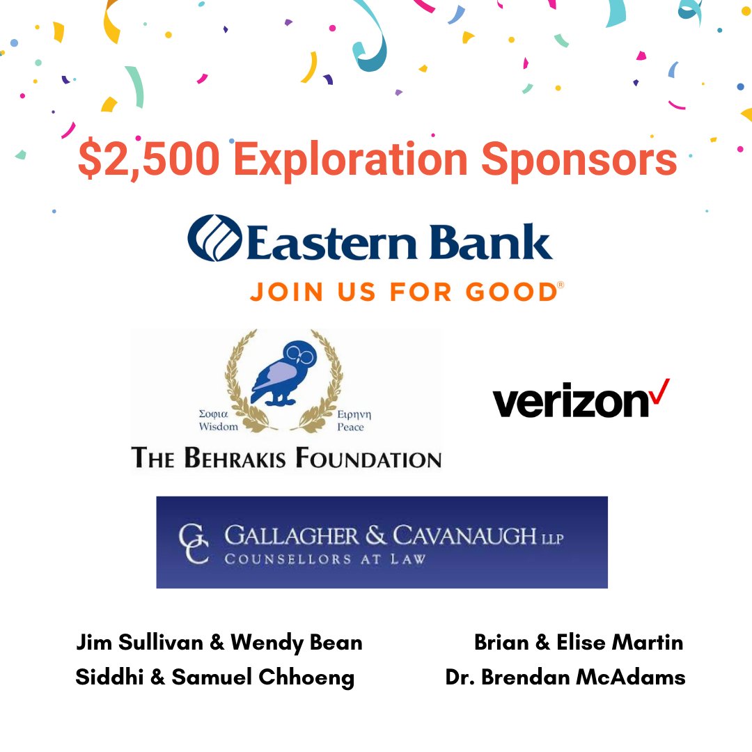 We'd like to thank all of our Exploration Sponsors who are making our 10th Anniversary Celebration Event a reality! THANK YOU <a href="/Eastern/">eastern</a> Bank, Gallagher &amp; Cavanaugh, LLC, <a href="/Verizon/">Verizon</a>, and many more. #sponsors #ThankYou #10thanniversarycelebration