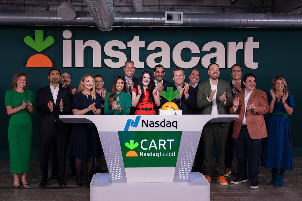 Instacart (@instacart) on Twitter photo 👋 We're in stock. $CART is now listed on the <a href="/NasdaqExchange/">Nasdaq Exchange</a>. We’re excited for what's next and - most importantly - to bring more food and joy to your $CART!
Learn more about our public debut here: instacart.com/company/update… 👋 We're in stock. $CART is now listed on the <a href="/NasdaqExchange/">Nasdaq Exchange</a>. We’re excited for what's next and - most importantly - to bring more food and joy to your $CART!
Learn more about our public debut here: instacart.com/company/update…