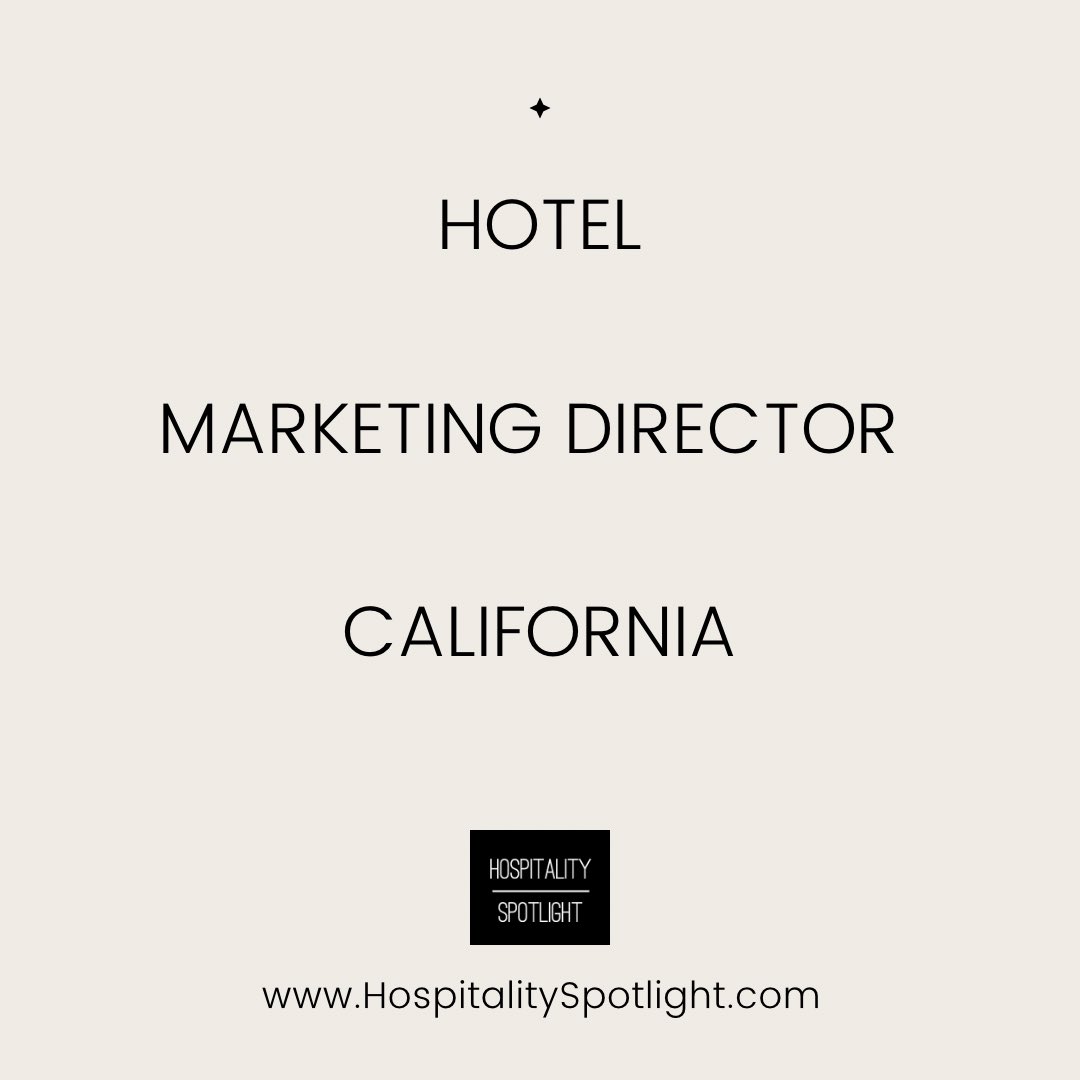 #Hotel #MarketingDirector opportunity! 5+ yrs of #independenthotel, #luxury, #lifestyle exp. 
HospitalitySpotlight.com

#DirectorOfMarketing #luxuryhotel #lifestylebrand
#hotelmanagement #hotelsandmotels #hotelsandresorts
#California #opportunity