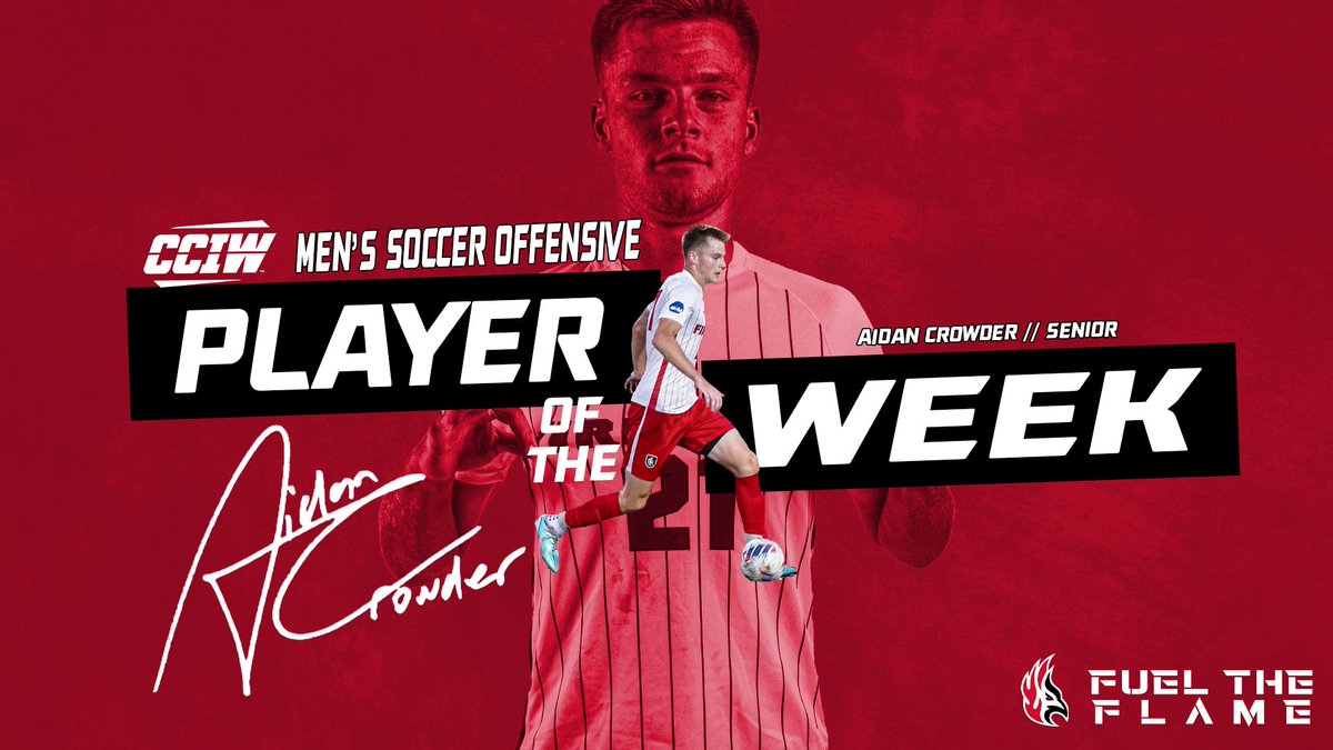 carthagesports's tweet photo. Congratulations to Aidan Crowder for being named CCIW Men's Soccer Offensive Player of the Week!
#FuelTheFlame https://t.co/uJI4bElN2m