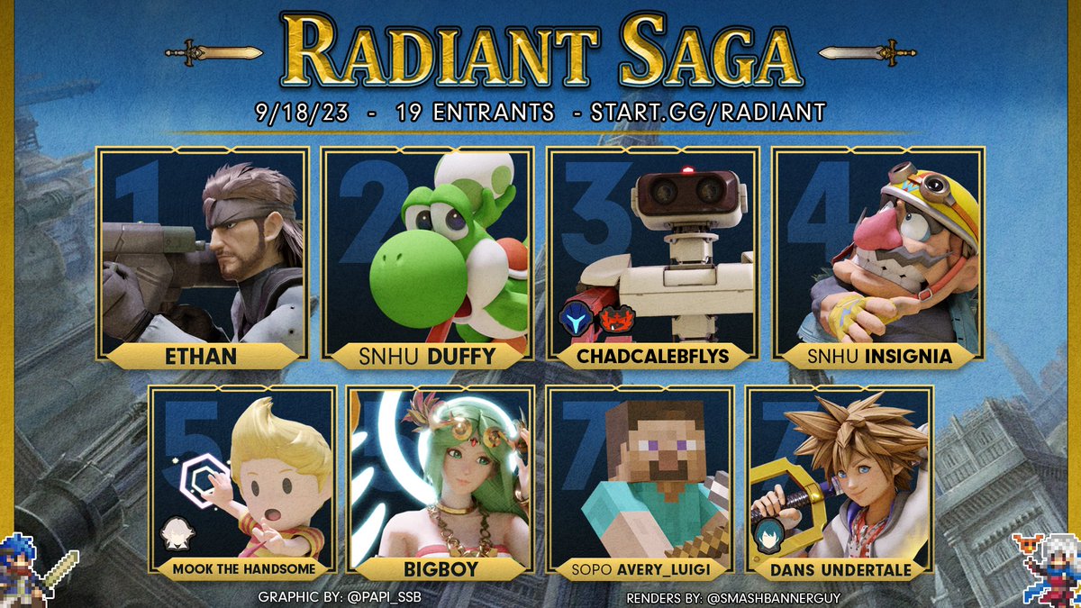 Congrats to last night's RS top 8! Ethan taking 2 in a row he kinda nice with it 😳

Graphic: <a href="/Papi_ssb/">Papi</a>

1st: <a href="/EthanSolidSnake/">Ethan</a>
2nd: <a href="/DuffySSB/">Duffy</a>
3rd: <a href="/CabelobSSB/">Cabelob</a> (CCC)
4th: <a href="/Insignia_The_A/">Insignia_The_Arrogant</a>
5th: <a href="/mookthehandsome/">Clarence Claymore</a>/<a href="/bigboy8555/">Jon</a>
7th: <a href="/SuperSoapo/">Avery</a>/<a href="/DansUndertale/">dans undertale</a>