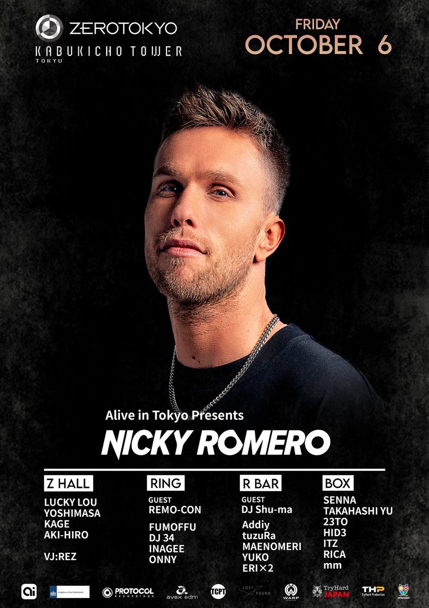 こちら出演します！🙋‍♂️ 初めてのZERO TOKYOでDJ楽しみすぎる😂 ゲストはみんな大好きNICKY ROMERO🙆‍♂️✨ 世界最高峰の音響と演出で観れるの楽しみすぎる🥹✨ 10/6(金)予定の確保よろしくお願いしまーす！🙇‍♂️ @TCPT_JP