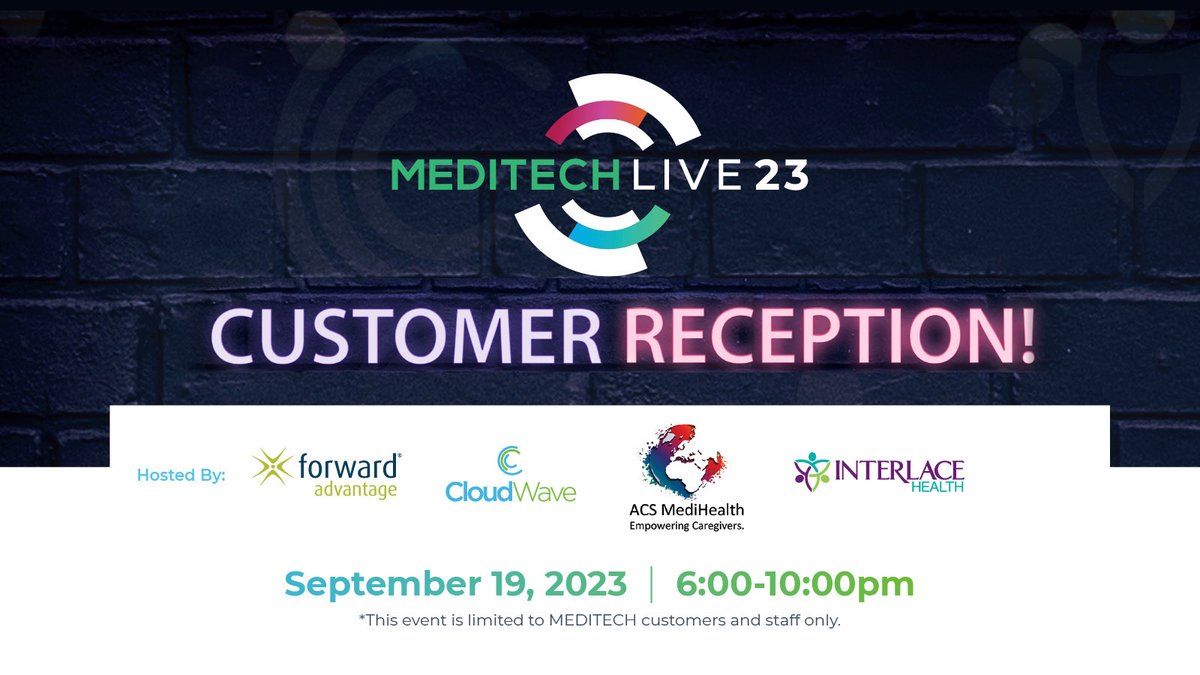 We’re excited to kickoff #MEDITECHLIVE at tonight’s Welcome Reception, co-sponsored by <a href="/GoCloudWave/">CloudWave</a>, <a href="/ForwardAdv/">Forward Advantage</a>, <a href="/InterlaceHealth/">Interlace Health</a> and <a href="/acsmedihealth/">Acsmedihealth</a>! We look forward to seeing all the <a href="/MEDITECH/">MEDITECH</a> customers and staff that have registered. forwardadvantage.com/meditech-live-…