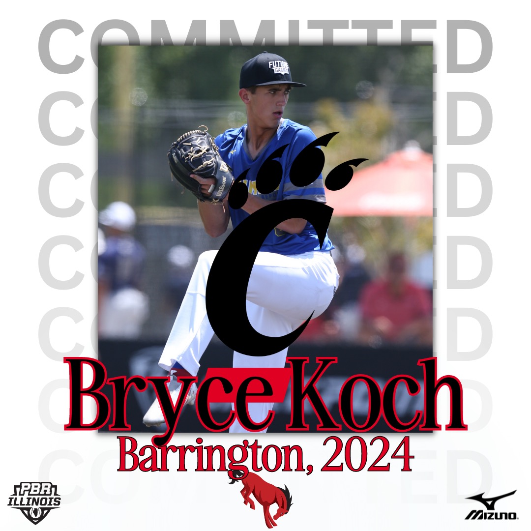 RHP Bryce Koch (Barrington, 2024) commits to Cincinnati.

Currently ranked No. 48 in the state's 2024 class, Koch was a member of Team Illinois at the #PBRFG22.

(<a href="/GoBearcatsBASE/">Cincinnati Baseball</a> | <a href="/bhsbleacher/">Barrington Baseball</a>)

👤: loom.ly/e1_r0A4

#ILStateGamesCommit