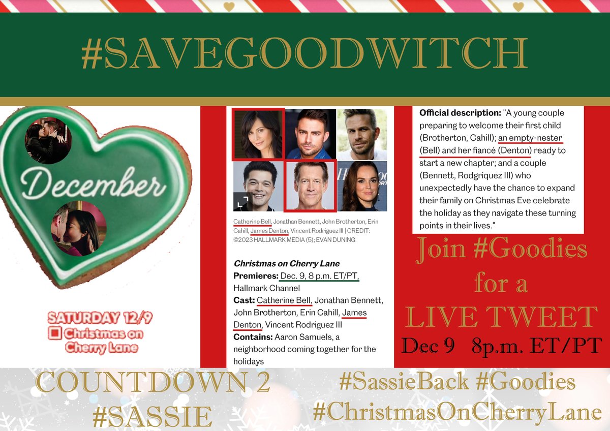 OMG #GOODIES #SASSIE IS BACK! @hallmarkchannel just announced @reallycb & #JamesDenton Christmas Movie! December 9!! #SassieBack #Goodies #ChristmasOnCherryLane Now we need #GOODWITCH BACK #SAVEGOODWITCH ! @HMNow @ElizabethYostHC @SamanthaDiPippo #WonyaLucas #LisaHamiltonDaly